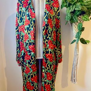 Vintage silky coral and gold floral kimono